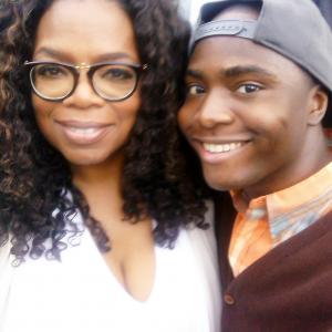 Oprah Winfrey and Corey Champagne on set of 'SELMA'