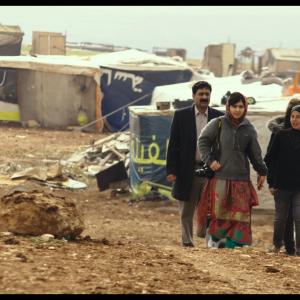Zia Yousafzai and Malala Yousafzai and Syrian refugee Rimah in Syrian Refugee Tent Camp in Jordan