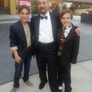 At the premiere of RoboDog with Louis Tomeo Bobby Miller from Nickelodeons Every Witch Way and Michael Campion from Robo Dog and JD Fuller from Fuller House