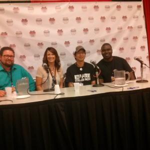 Visual effects team at Denver Comic Con 2014 during the Inner Dimension VFX panel Visual effects artist from left to right Mike McMahon Lisa Phelps Van Fischer  Antoine M Dillard