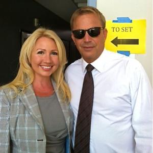 Stephanie Garvin and Kevin Costner, set of Draft Day