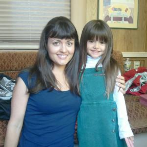 Danica McKellar and Lindsey Lamer on the set of Love at The Christmas Table