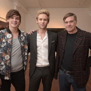LOS ANGELES, CA - MAY 09: (L-R) Joseph Baken, artist Bryan Fox, and director Gus Van Sant attend We. Alone. a photography exhibit by Bryan Fox at Think Tank Gallery on May 9, 2015 in Los Angeles, California.