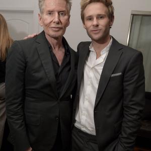LOS ANGELES, CA - MAY 09: Designer Calvin Klein (L) and artist Bryan Fox attend We. Alone. a photography exhibit by Bryan Fox at Think Tank Gallery on May 9, 2015 in Los Angeles, California.