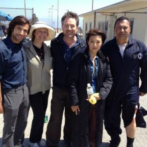 Mitch, Liz Adams, Andy Clemence, Ming-Na Wen, and Wayne Lopez on location for Super Cyclone.