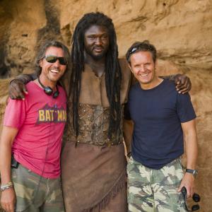 Mitch and Mark Burnett on set with Nonso Anozie playing Samson in The Bible