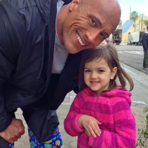 Abby Ryder Fortson with Dwayne The Rock Johnson on the set of the MILK commercial