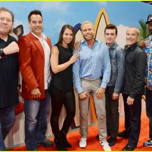 Marvels Avengers Assemble and Ultimate SpiderMan press junket at D23 l to r Fred Tatasciore Adrian Pasdar Laura Bailey Willingham Cort Lane Drake Bell Roger Craig Smith Bumper Robinson