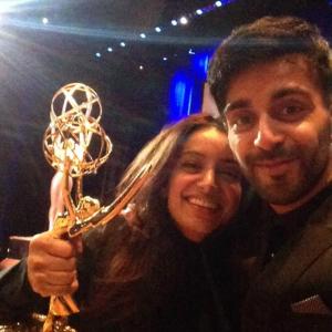 Deeyah Khan pictured with her brother Adil Khan on the night she won her Emmy award