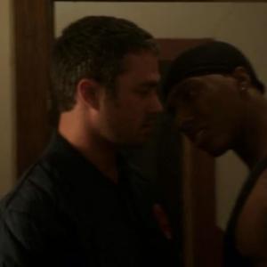 Aaron Nelson(Kyle) facing off with Taylor Kinney (Severide) NBC's. Chicago Fire