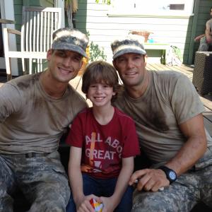 Drew Justice with Parker Young and Geoff Stults on set of Enlisted