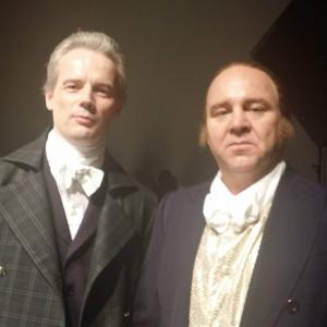Dean Dawson as Aaron Burr and Liam Lusk as Alexander Hamilton in the upcoming EBS television program Secrets of Supremacy