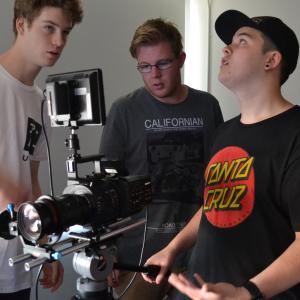 Callum Mansfield Centre with cinematographer James Fernandez right and 1st Assistant Camera Jack Hamilton right