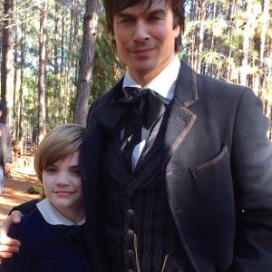Sawyer Bell and Ian Somerhalder on the set of The Vampire Diaries