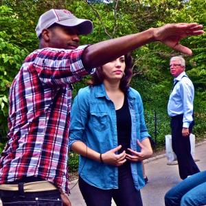director Michael Ray speaking to his lead actress Juliana Aiden on the set of 