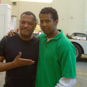 Laurence Fishburne  Trae Ireland on the set of ARMORED