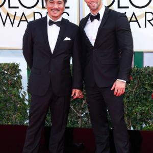 Actor Matt Heller and friend fashion designer Alan Del Rosario at the Golden Globes2014
