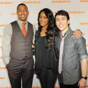 Max Schneider with Nick Cannon and Keke Palmer at the Teen Nick Awards