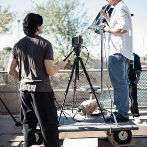 Dan Weecks directing the movie Snowflakes working with Director of Photography Davian James