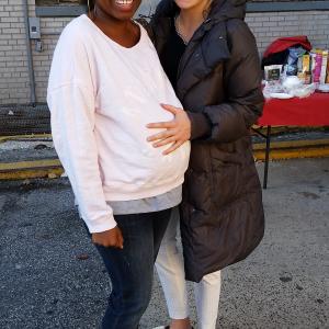 Kyanna playing the part of a pregnant teen on the set of White Girl with Morgan Saylor