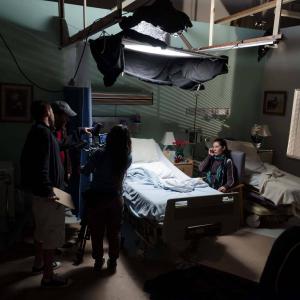 1st AD Sam McQueen, Director Gordon Milcham, 1st AC Jenny Hou, and actress Isabella Cascarano on the set of The Lookout.