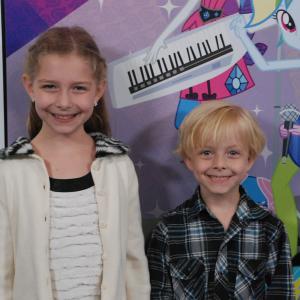 My Little Pony Rainbow Rocks Premiere on the Purple Carpet left Angelina Ganiere and Christian Ganiere