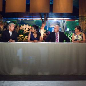 Still of Padma Lakshmi Eric Ripert Gail Simmons and Tom Colicchio in Top Chef 2006