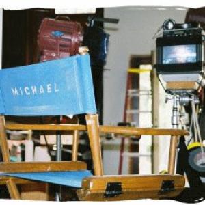 Michael Rays director chair on the set of his film Black  White
