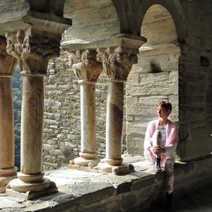 Posing at Serrabone Abbey, Pyrenees Mountains, southern France.