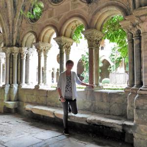 Posing at Fontfroide Abbey, Corbières, southern France.