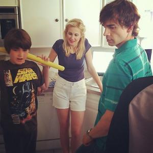Kelly Rutherford, Christopher Gorham, & Jacob M Williams on the set of The Stream.