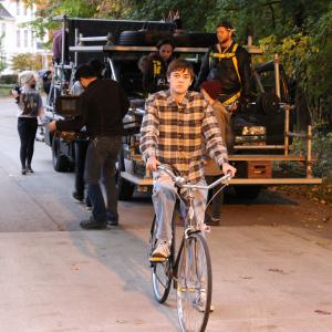 Getting ready to shoot a bicycle scene on the set of 