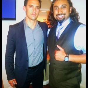 with Milo Ventimiglia while shooting 