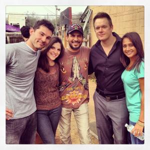 Actors Oryan Landa, Mia Rangel, Steven Mitchell, and Lara Shah with Actor and Director Jesse Borrego on the set of 