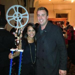 Actress Lara Shah Best Actress with Director Scott Langford at the 48 Hour Film Festival Awards Ceremony with their film Kendall County Hunters Best Film