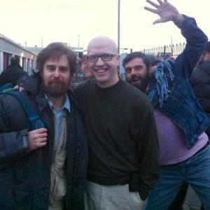 On set with Sam Rockwell and Jemaine Clement in 