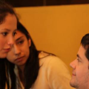 Lucia Lopez, Daniela Jaldin (make up dept.) and Javier B. Suarez (2013) on set of 