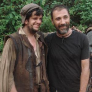 Javier B. Suarez and Guillermo Escribano on the set of Even the rain