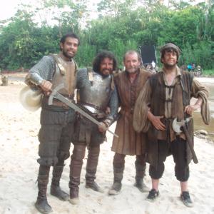 Javier B. Suarez,Jorge Hidalgo and cast on the set of Even the Rain