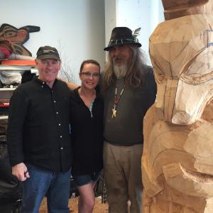 Randall Perry LaTiesha Fazakas and artist Beau Dick Vancouver Canada during filming Maker of Monsters