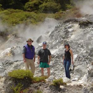Jack Farmer, RS Perry and Bridget Lynne exploring New Zealand's hot springs.