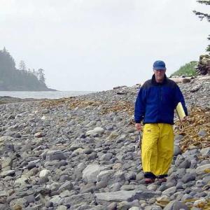 Randall walking the NW tip of Queen Charlotte Island British Columbia Canada