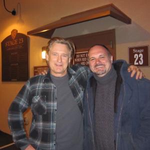 Stuart McLean and Bill Pullman on the set of Torchwood