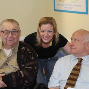 Jessica joking with Marvin Kaplan and Ed Asner on set