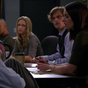 Still of Shemar Moore, Paget Brewster, A.J. Cook and Matthew Gray Gubler in Nusikalstami protai (2005)