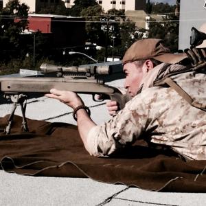 On set of TV pilot Operator in flashback scene as exMarine Corps sniper James Markham
