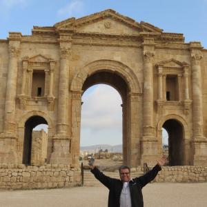 Director George Nemeh goofing off during filming the documentary in Amman Jordan in the town called Jarash ! The Roman Ruins !