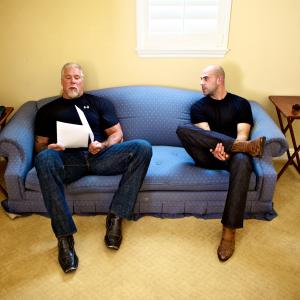 Actors Kevin Nash and Greg Vrotsos behind the scenes on the set of 