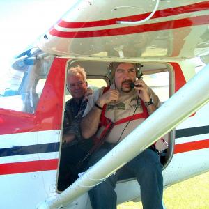 With Captain Chuck Wentworth filming The Aeroplane Collection Paso Robles California
