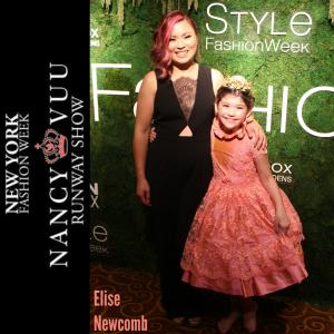 Elise with Luxury Couture Kid Fashion designer, Nancy Vuu after walking the runway at New York Fashion Week.